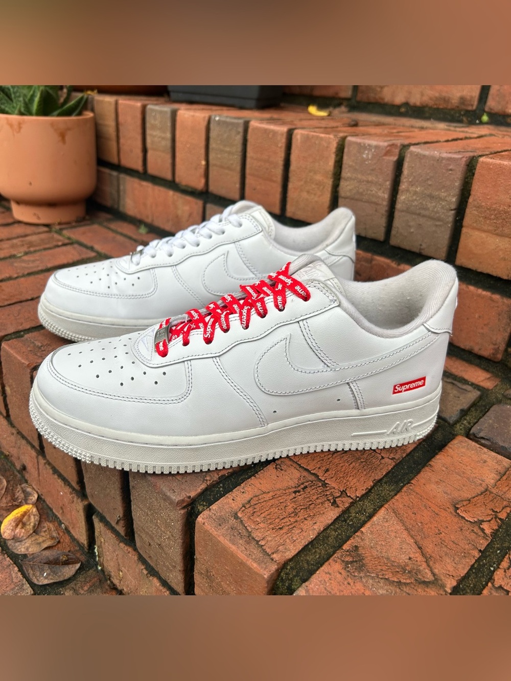Supreme x Nike Air Force 1 Low 'Box Logo - White'.